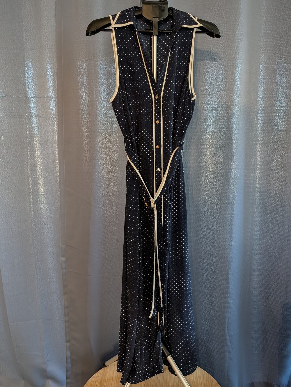 Zara Navy Polka Dot Sleeveless Maxi Dress